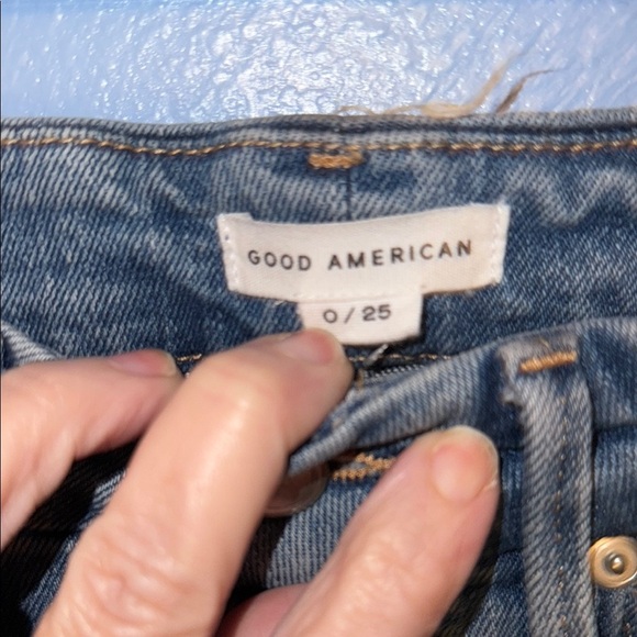 Good American Blue Straight Leg Jeans Distressed Style - size 0/25 - B6 - Picture 3 of 6